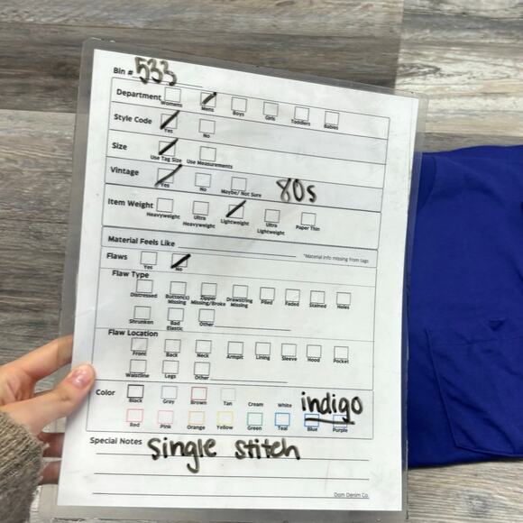 Vintage 80s Fruit Of The Loom Indigo Mens M Single Stitch Blank Plain Pocket Tee - Picture 8 of 8